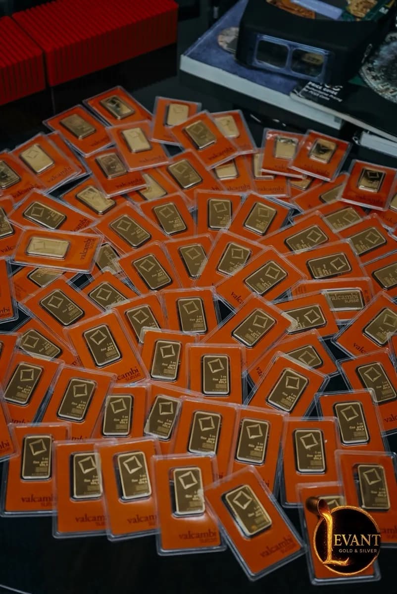 Gold bars angled display at Levant Gold & Silver